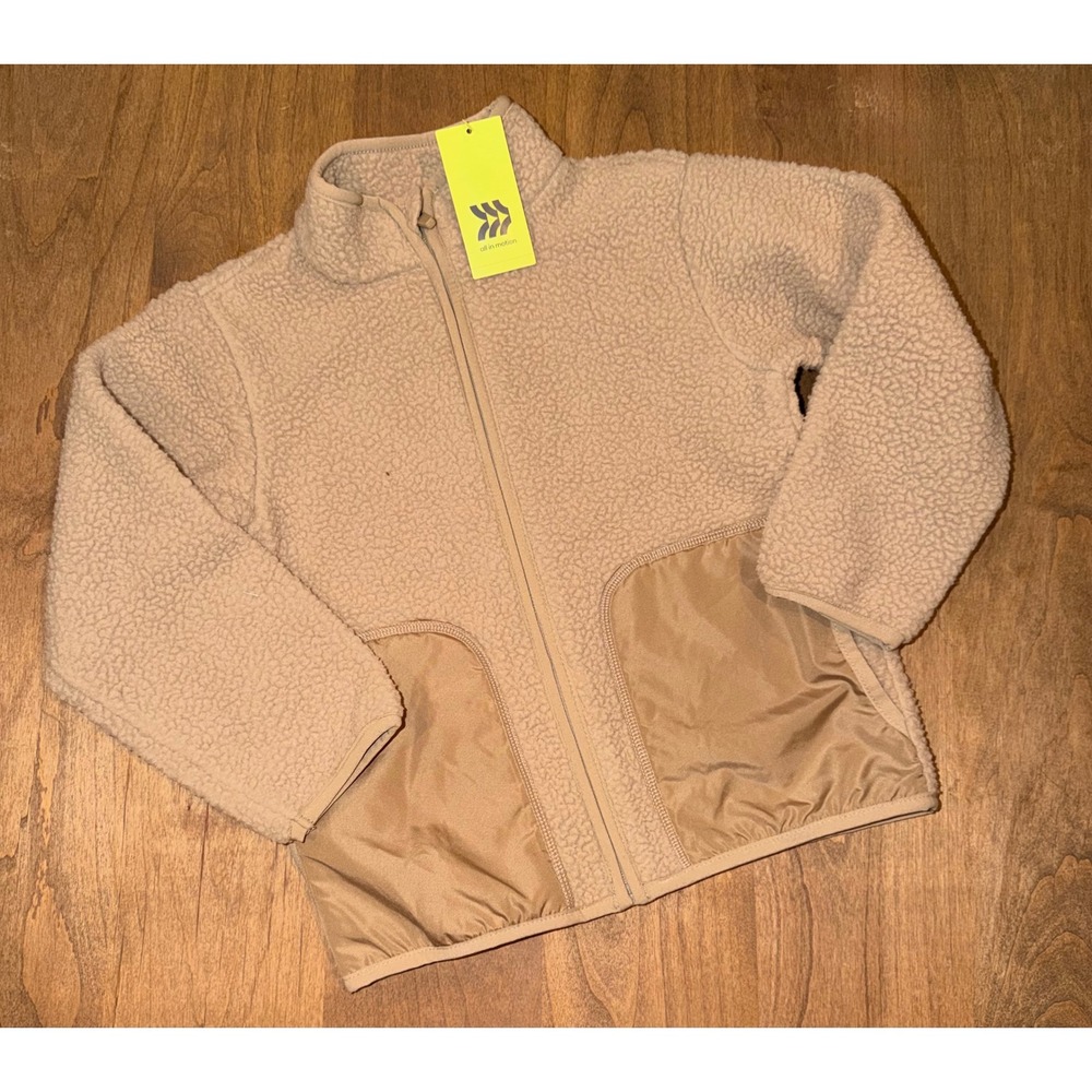 All in Motion Kids High-Pile Fleece Jacket Deep Sand Tan XS 4/5 NWT